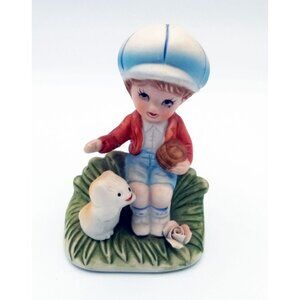 Homco Boy Figurine With Puppy Hand Painted Vintage Porcelain 3.75 Inches 1430